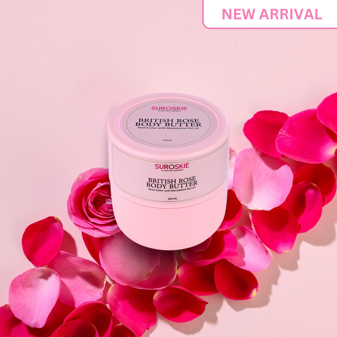 Suroskie British Rose Body Butter with Macadamia Nut Oil - Hydration Upto 96 Hrs, Deep Nourishment, Suitable For All Skin Types (200ML)