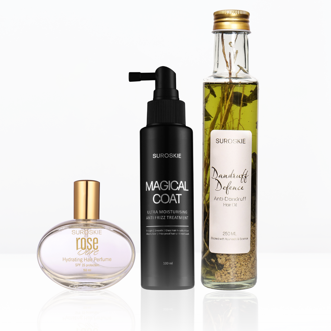 NOURISH, PROTECT & TRIO ( 1.Dandruff Defense Hair Oil + 2.Magical Coat + 3.Rose Dore )