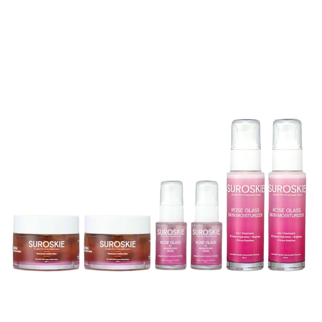 PACK OF 2 ROSE SKIN SERUM + 2 ROSE SKIN MOISTURIZER + 2 ROSE INSTANT GLOW MASK