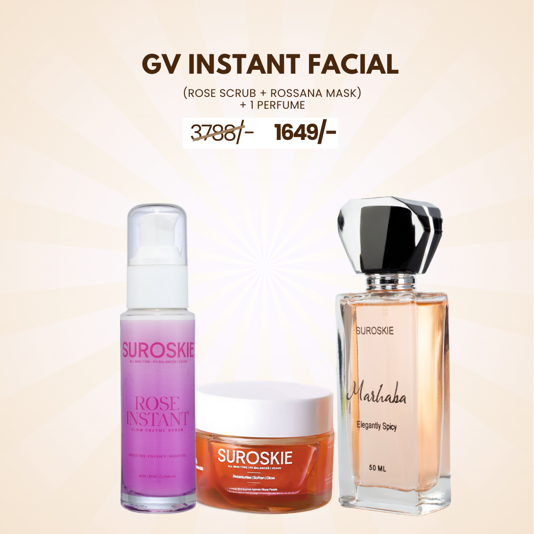 GV INSTANT FACIAL (ROSE SCRUB + ROSSANA MASK ) + 1 PERFUME