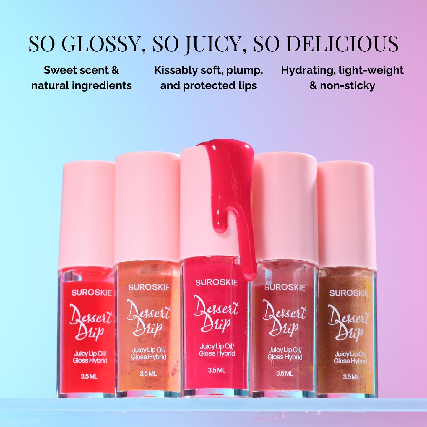 Dessert Drip Lip oils Set Of 5 - 2-in-1 Lip Oils & Gloss