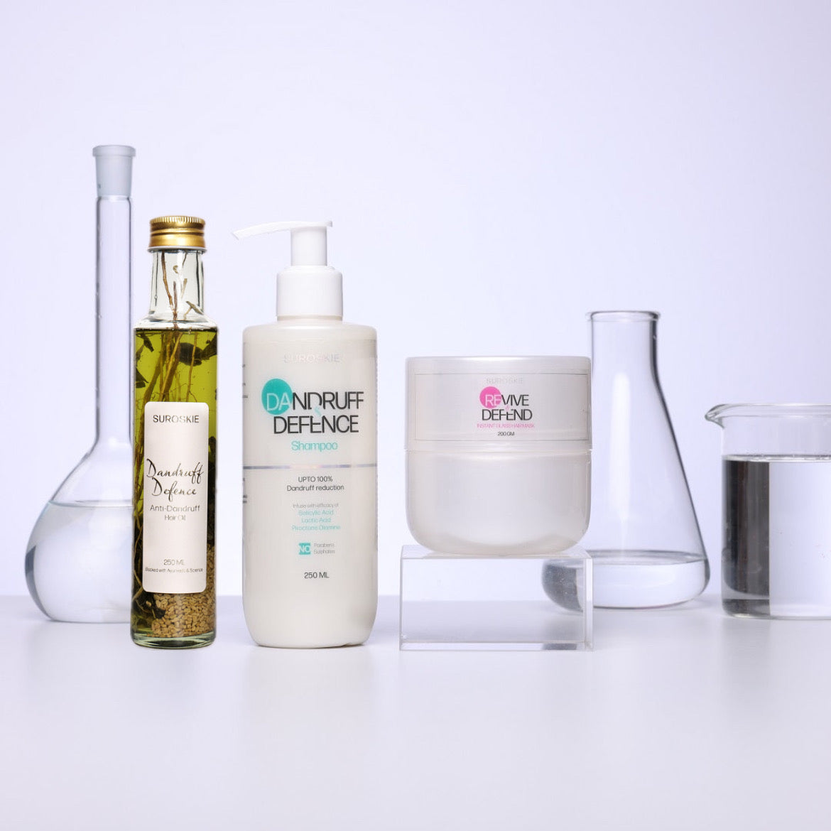 Dandruff Defence Shampoo + Dandruff defence oil + Revive & Defend Instant Glass Hair Mask