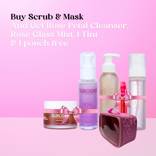 Buy Scrub & Mask | Get Rose Petal Cleanser, Rose Glass Mist, 1 Tint & 1 pouch Free