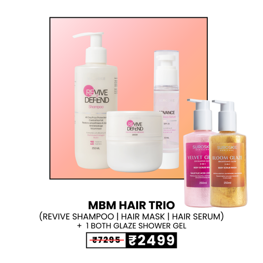 MBM HAIR TRIO ( REVIVE SHAMPOO + HAIR MASK + HAIR SERUM ) + 1 BOTH GLAZES  SHOWER GEL