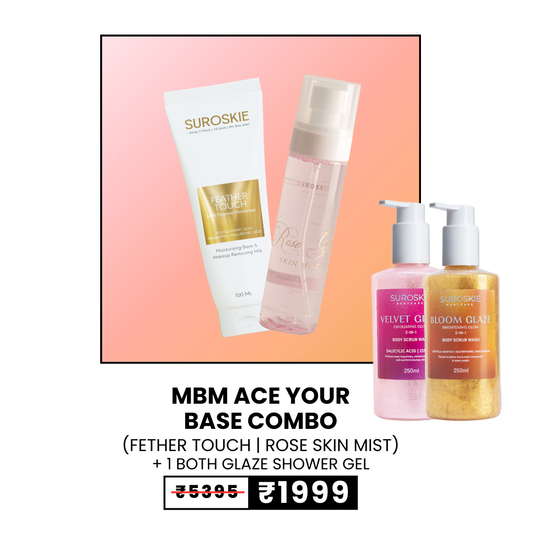 MBM ACE YOUR BASE COMBO (FEATHER TOUCH + ROSE MIST ) + BOTH GLAZES  SHOWER GEL