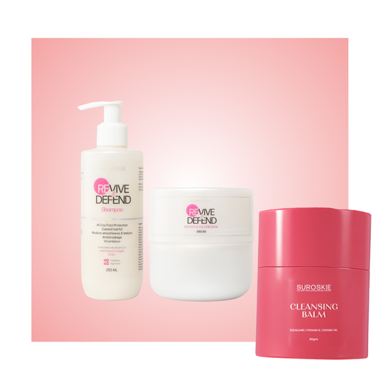 CLEANSING BALM + REVIVE AND DEFEND SHAMPOO + HAIR MASK