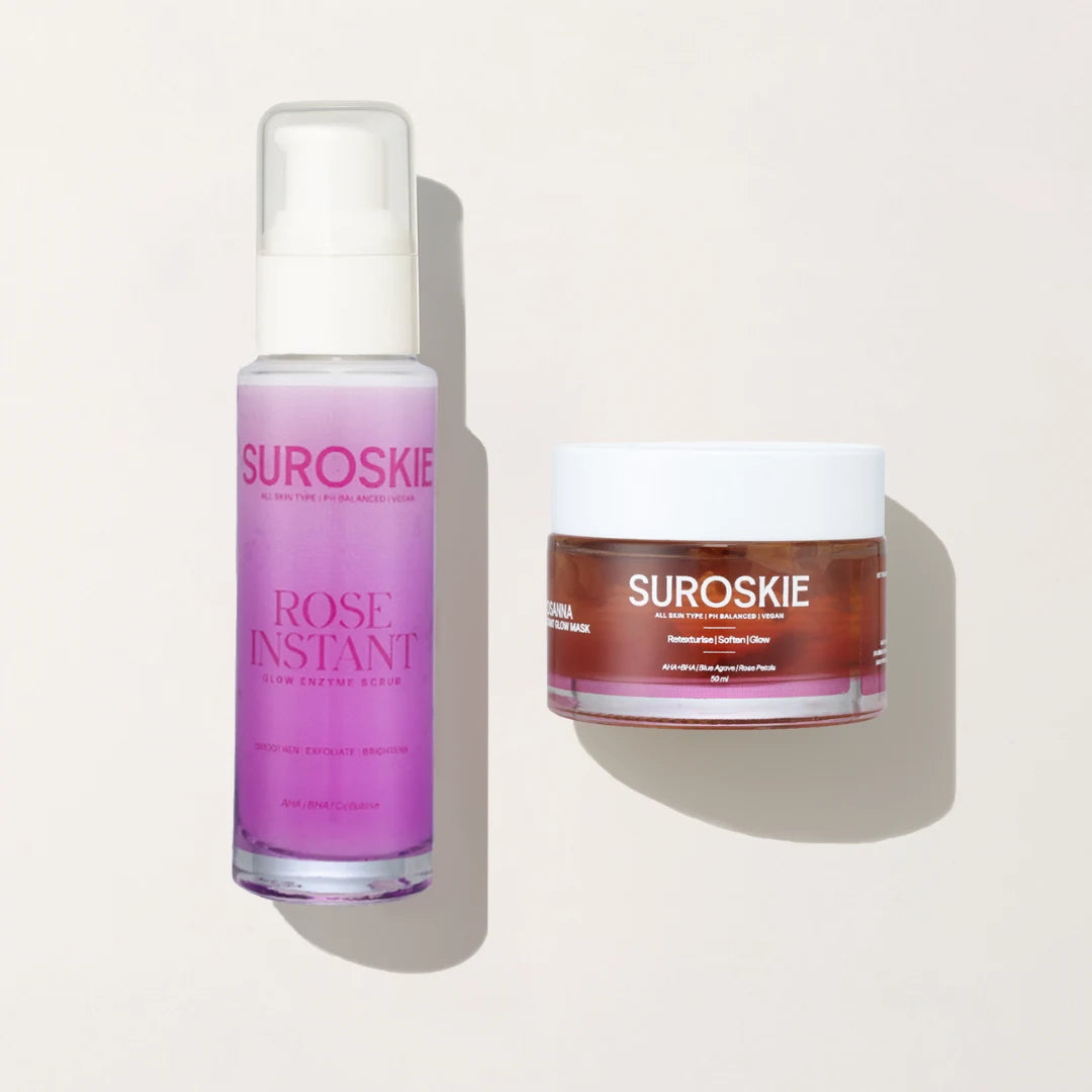 Suroskie Instant Facial Combo (Rose Instant Glow Enzyme Scrub + Rosanna Instant Glow Face Mask)