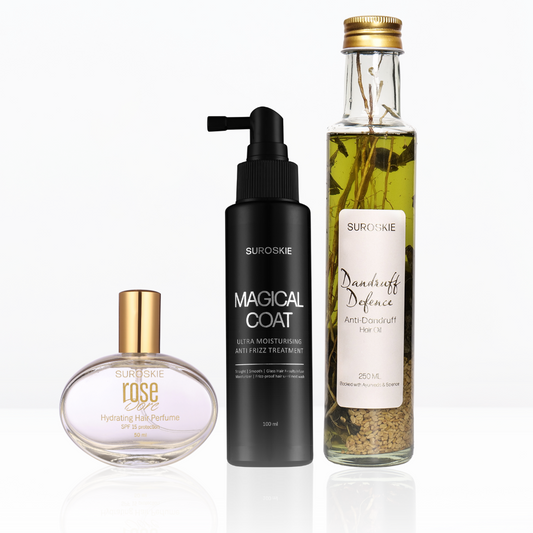 NOURISH, PROTECT & TRIO ( 1.Dandruff Defense Hair Oil  +  2.Magical Coat  +  3.Rose Dore )