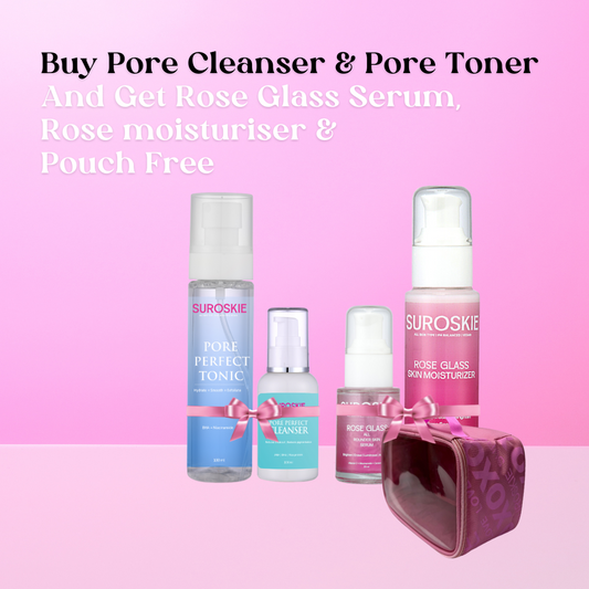 Buy Pore Cleanser & Pore Toner | Get Rose Glass Serum, Rose Moisturiser & Pouch Free