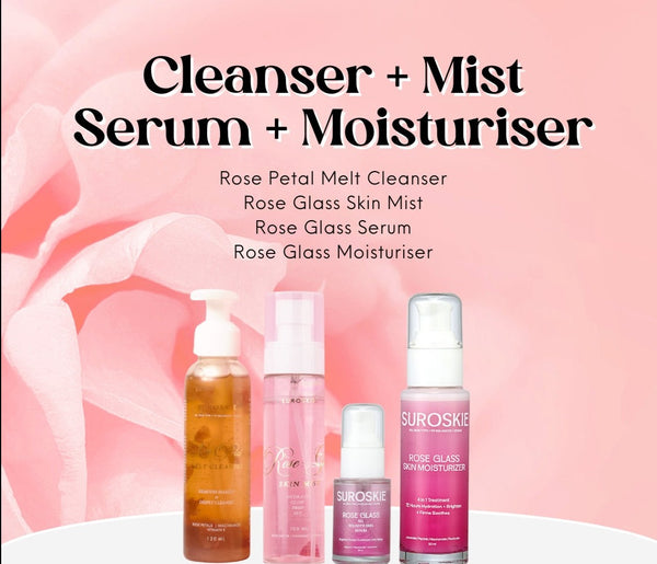 Rose Petal Melt Cleanser + Rose Glass Skin Mist + Rose Glass Serum + Rose Glass Moisturiser