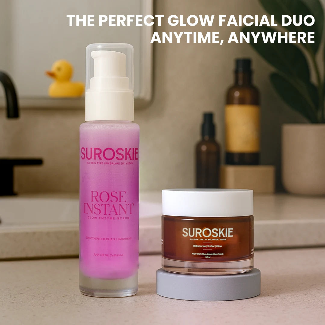 Suroskie Instant Facial Combo (Rose Instant Glow Enzyme Scrub + Rosanna Instant Glow Face Mask)