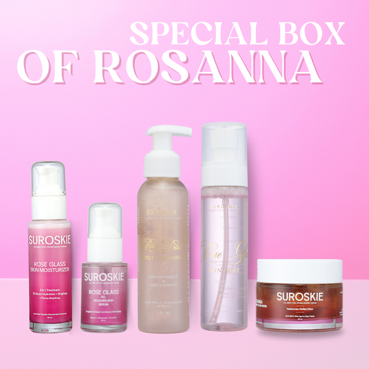 Special Box of Rosanna (Rose Petal Melt Cleanser,
Rose Glass Skin Mist,
All Rounder Skin Serum,
Rose Glass Moisturizer &
Rosanna Face Mask)