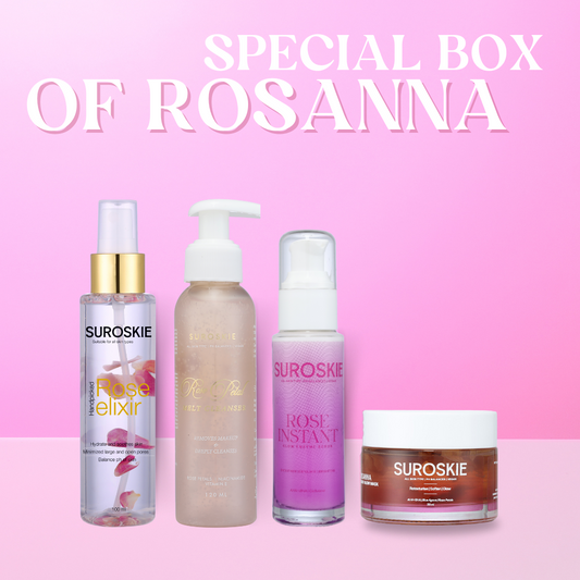 Special Box of Rosanna (Rosanna Face Mask,
Rose Instant Face Scrub,
Rose Petal Melt Cleanser &
Rose Elixir)