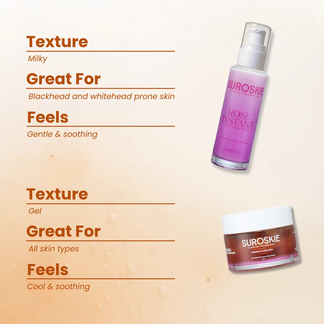 Suroskie Instant Facial Combo (Rose Instant Glow Enzyme Scrub + Rosanna Instant Glow Face Mask)