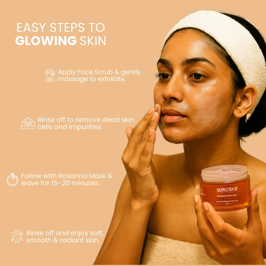 Suroskie Instant Facial Combo (Rose Instant Glow Enzyme Scrub + Rosanna Instant Glow Face Mask)