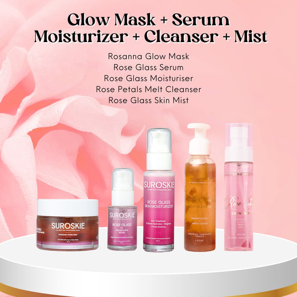 Rose Petal Melt Cleanser + Rose Glass Skin Mist + Rose Glass Serum + Rosanna Glow Mask + Rose Glass Moisturiser
