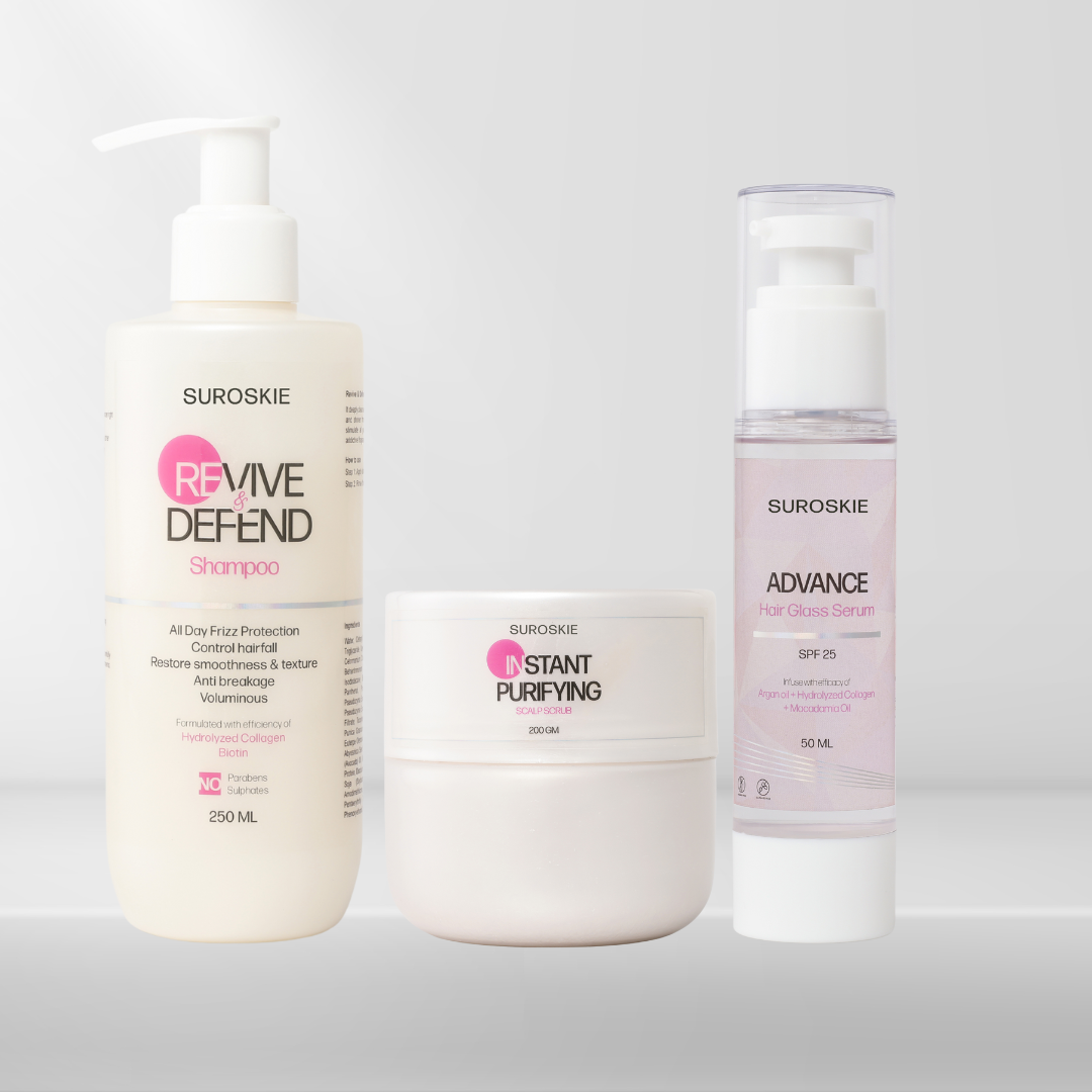 Revive & Defend Shampoo + Instant Purifying Scalp Scrub + Advanced Glass Hair Serum SPF 25