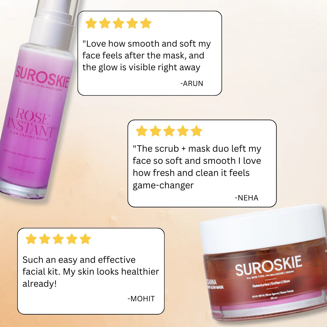 Suroskie Instant Facial Combo (Rose Instant Glow Enzyme Scrub + Rosanna Instant Glow Face Mask)