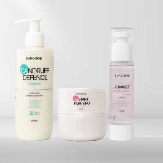 Dandruff Defence Shampoo + Instant Purifying Scalp Scrub + Advanced Glass Hair Serum SPF 25