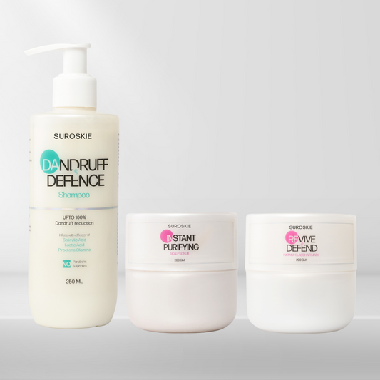 Dandruff Defence Shampoo + Instant Purifying Scalp Scrub + Revive & Defend Instant Glass Hair Mask
