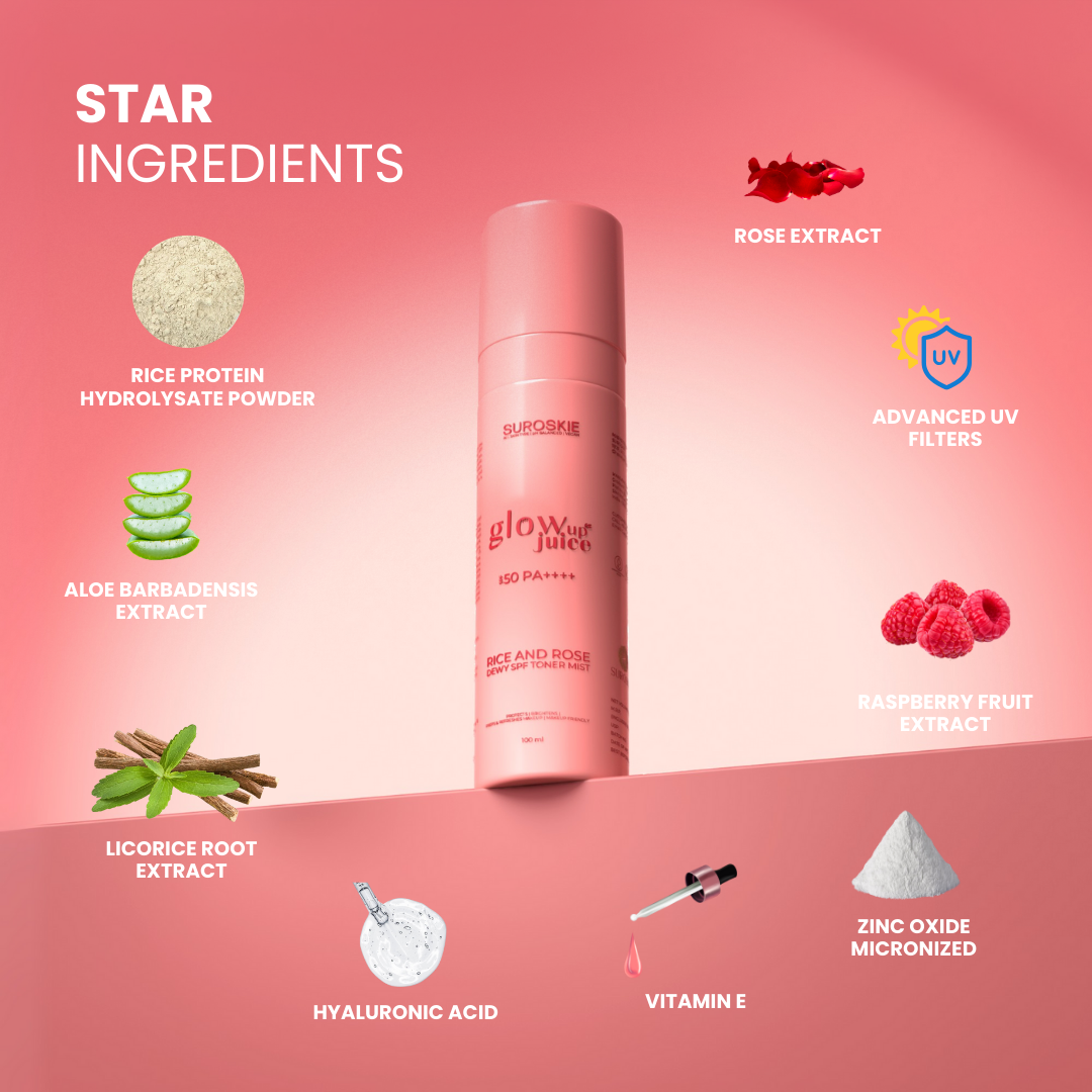 Glow Up Juice Spf 50 PA++++  Rice & Rose Dewy Spf Toner Mist
