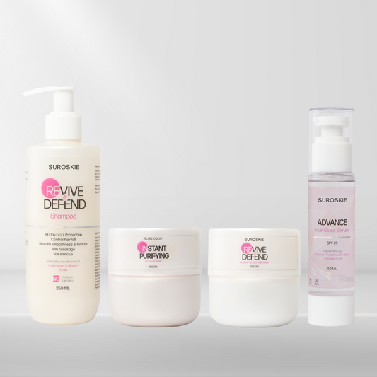 Revive & Defend HairCare Set             Instant Purifying Scalp Scrub + Revive & Defend Shampoo + Revive & Defend Instant Glass Hair Mask + Advanced Glass Hair Serum SPF 25