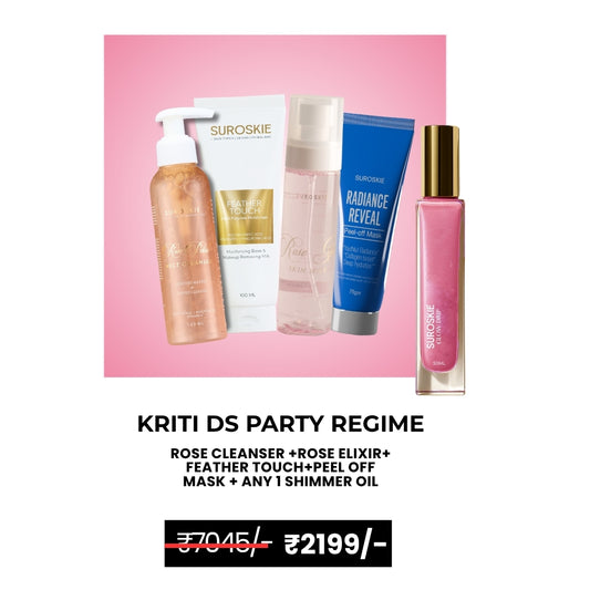 Kriti DS Party Regime (Rose Cleanser + Rose Elixir + Feather Touch Cream + Peel Off Mask) + Shimmer Oil