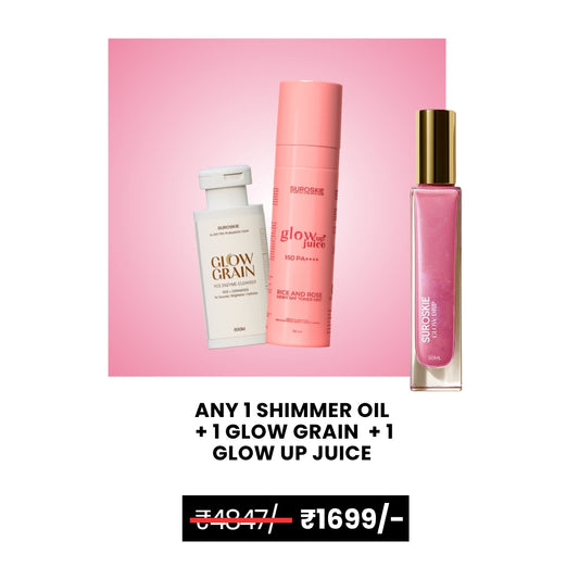 Shimmer Oil + Glow Grain Exfoliator + Glow Up Serum