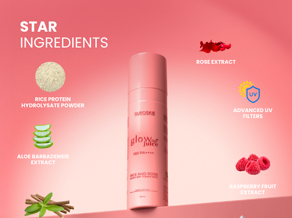 Glow Up Juice Spf 50 PA++++  Rice & Rose Dewy Spf Toner Mist