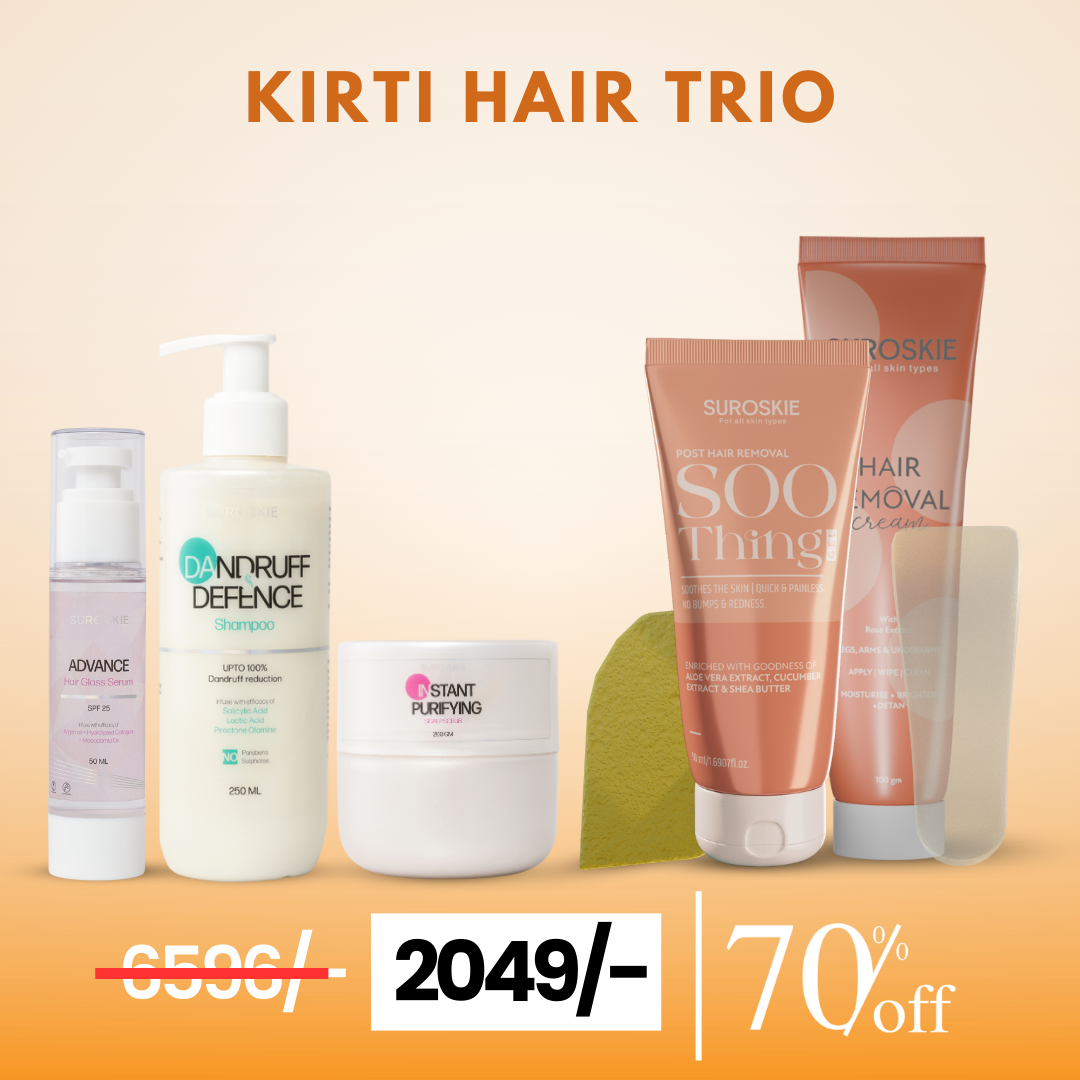 KIRO HAIR TRIO ( DANDRUFF & DEFENCE SHAMPOO + HAIR MASK + HAIR SERUM ) + 1 HAIR REMOVAL KIT