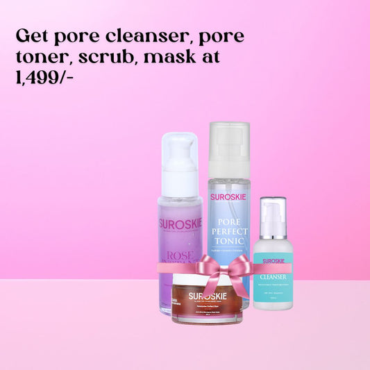 FLAT DEAL @1499/- Get - Pore Cleanser, Pore Toner, Rose Scrub & Glow Mask