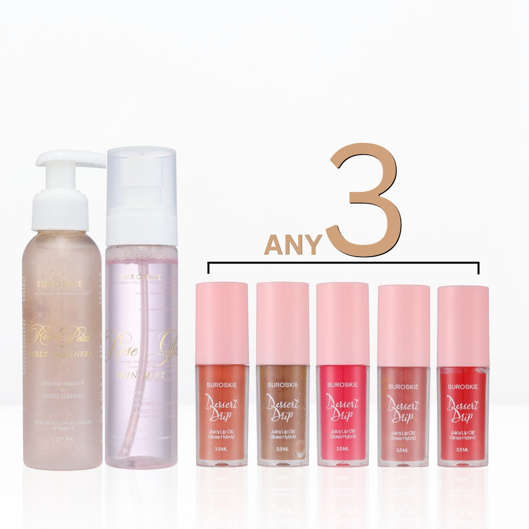 Rose Cleanser + Rose Glass Mist +Lip Oil Pack Of 3