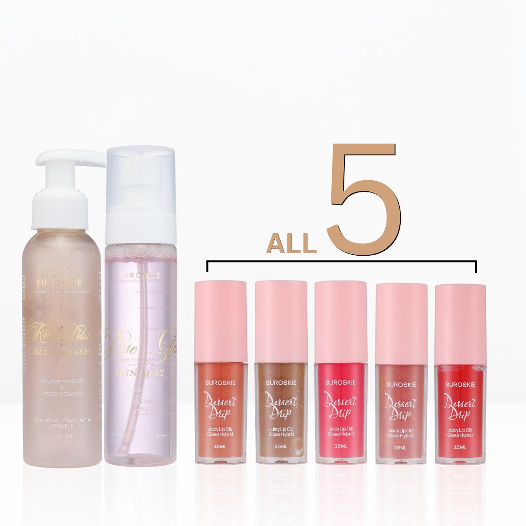 Rose Cleanser + Rose Glass Mist +Lip Oil Pack Of 5