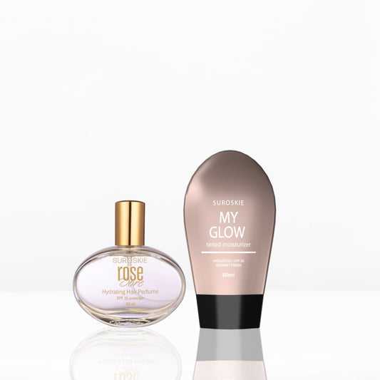 My Glow Combo With Suroskie Rose Dore Hydrating Hair Perfume