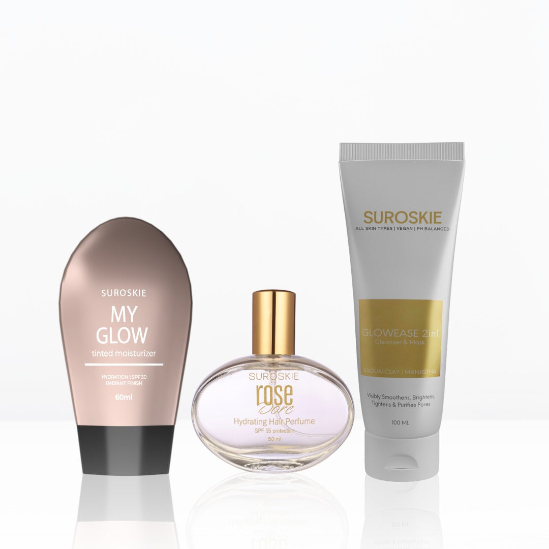 Glow Combo (Glow Ease & My Glow & Suroskie Rose Dore Hydrating Hair Perfume)