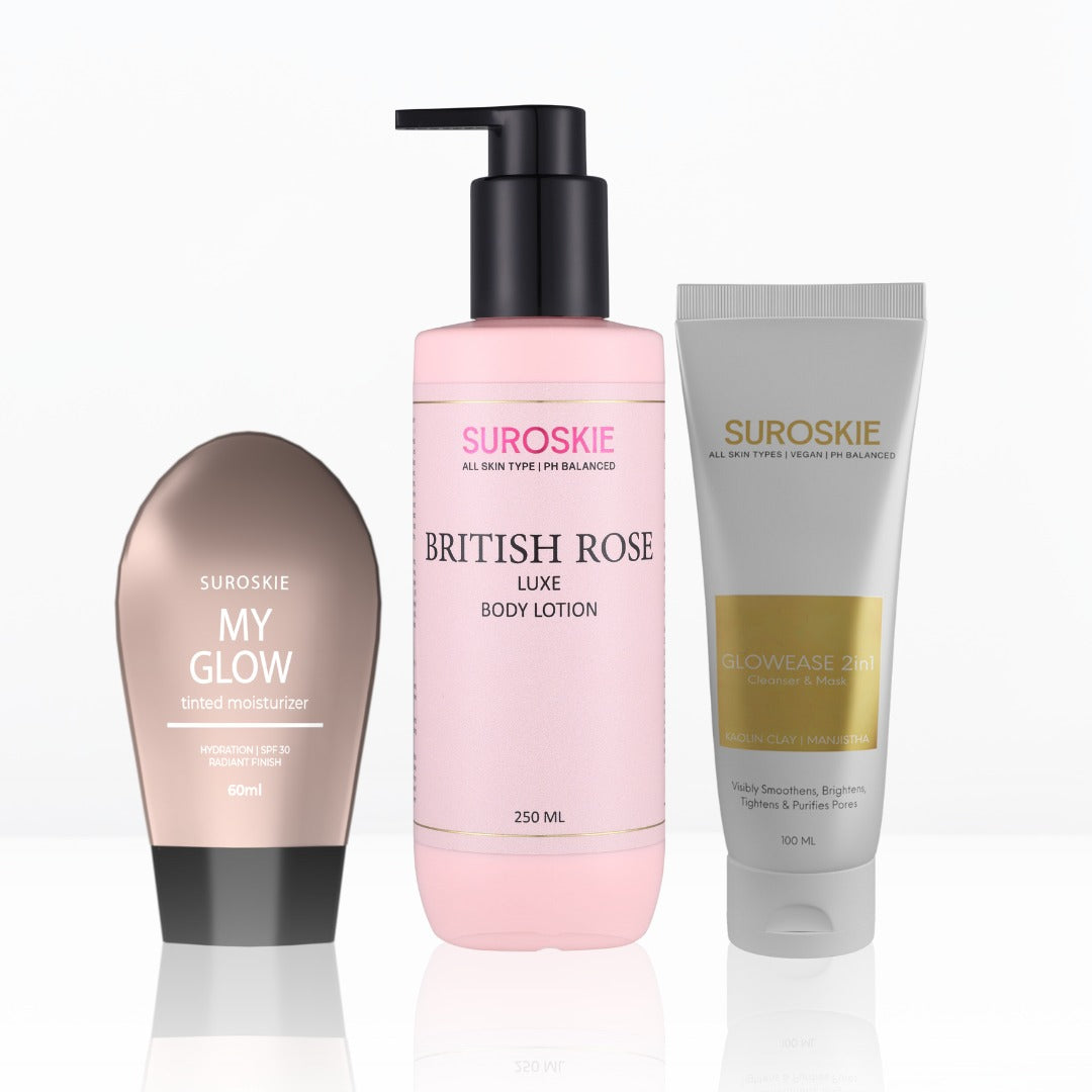 Glow Combo (Glow Ease & My Glow & British Rose Body Lotion With Shea A ...