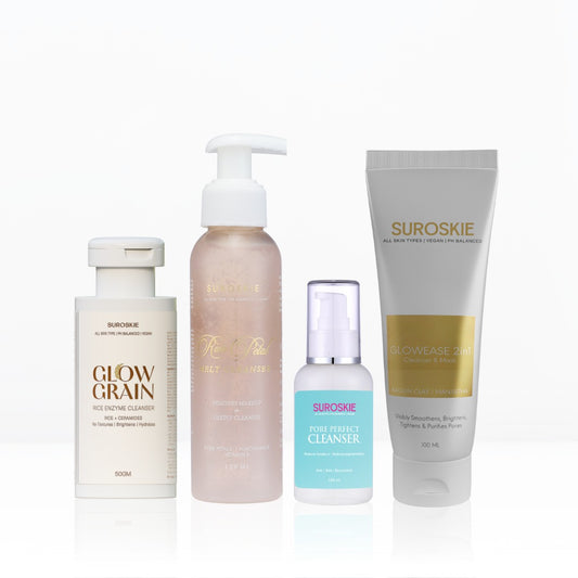 (SUROSKIE CLEANSERS COMBO )GLOW GRAIN + ROSE CLEANSER  + PORE CLEANSER + GLOWEASE