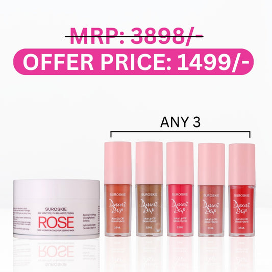 Rose sleeping mask + Lip oil pack of 3