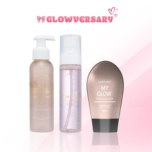 Glow-Versary Duo (ROSE CLEANSER & ROSE GLASS MIST)  + My Glow ( Any One Shade )