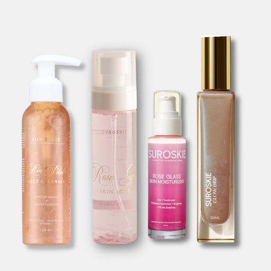 Shimmer Oil + Rose Cleanser + Rose Mist + Rose Moisturizer