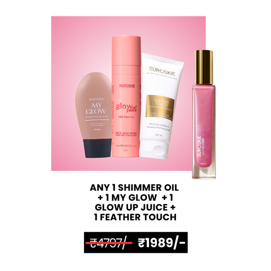 Shimmer Oil + Glow Up Juice + My Glow + Feather Touch