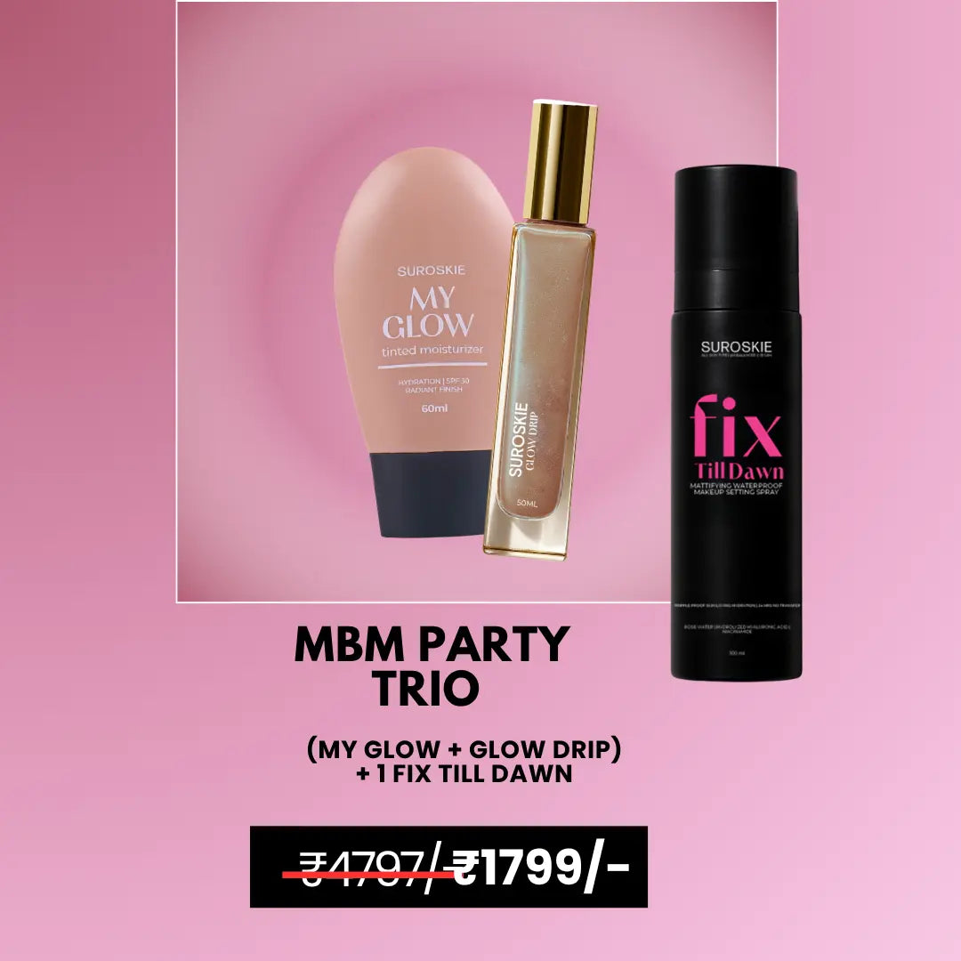 MBM PARTY TRIO MY GLOW + SHIMMER OIL + FIX TILL DAWN MAKE UP FIXER