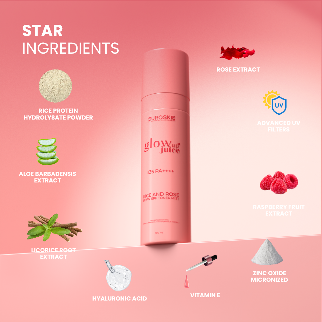 Glow Up Juice Spf 35 PA++++  Rice & Rose Dewy Spf Toner Mist
