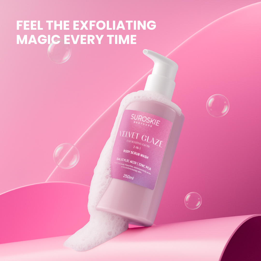 Suroskie Velvet Glaze Exfoliating Glow 2-in-1 Body Scrub Wash - Feel the Exfoliating Magic Every Time
